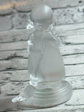Frosted Glass Hummel Goebel Figurine Gift Sculpture Vtg Germany W Broom Sweep